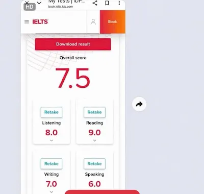 Minh chứng IELTS overall 7.5